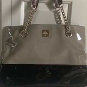 Kate Spade tan and black patent leather handbag